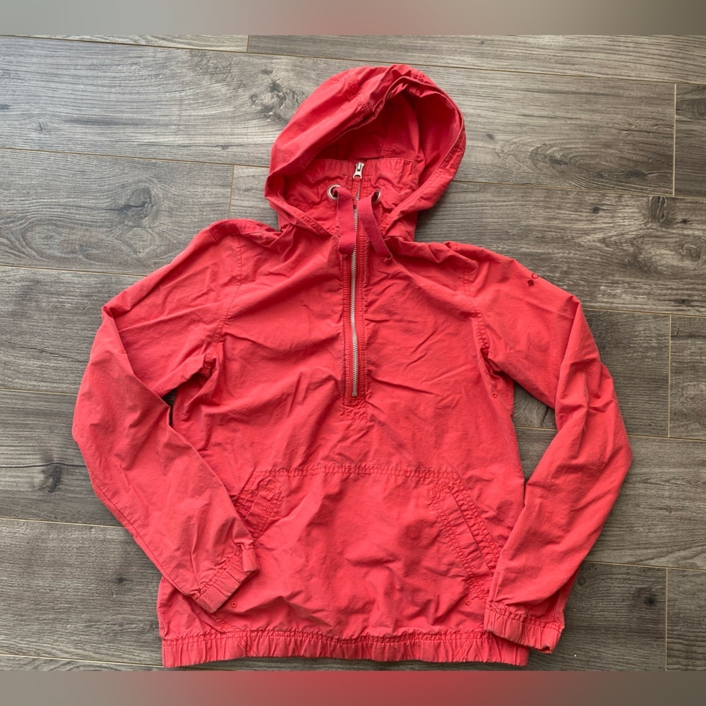 Columbia windbreaker pullover quarter zip hooded high collared red spring coat